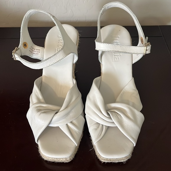 Jutelia Made in Spain Leather Twist Raffia Wedge Espadrilles NIB - Picture 3 of 4